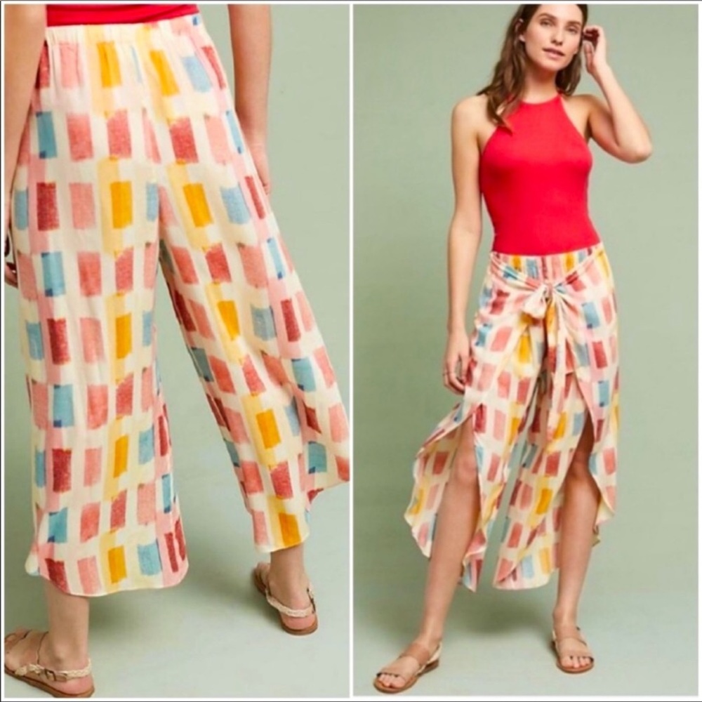 “Lilka” Anthropologie Watercolor sarong wrap pants, size XS
